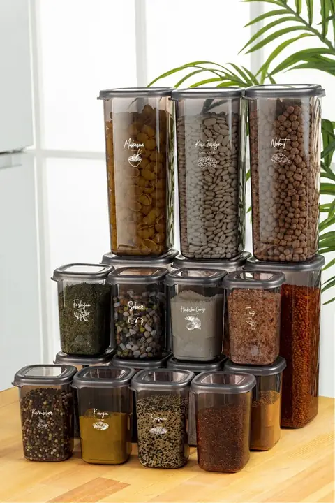 18-Piece Square Pantry & Spice Set, 6×1.75 L + 12×0.45 L