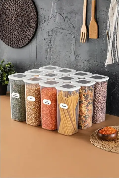 12-Piece Square Pantry Container Set with Labels, 1.75 L