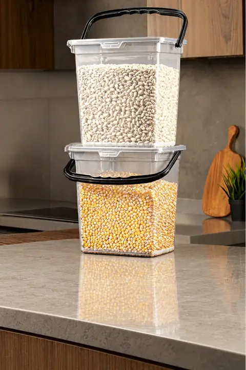 2-Piece Extra-Large Square Flour & Grain Container with Handle, 6 L