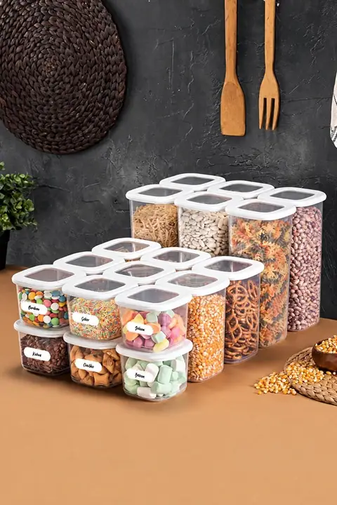 18-Piece Square Pantry Container Set with Labels, 6×(0.55/1.2/1.75 L)