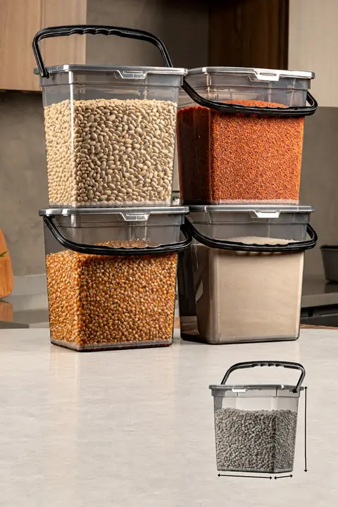 4-Piece Extra-Large Square Flour & Grain Container with Handle, 6 L