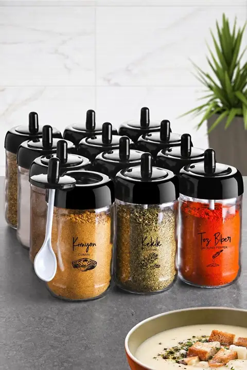 12-Piece Tall Glass Spice Jar Set with Built-In Spoons