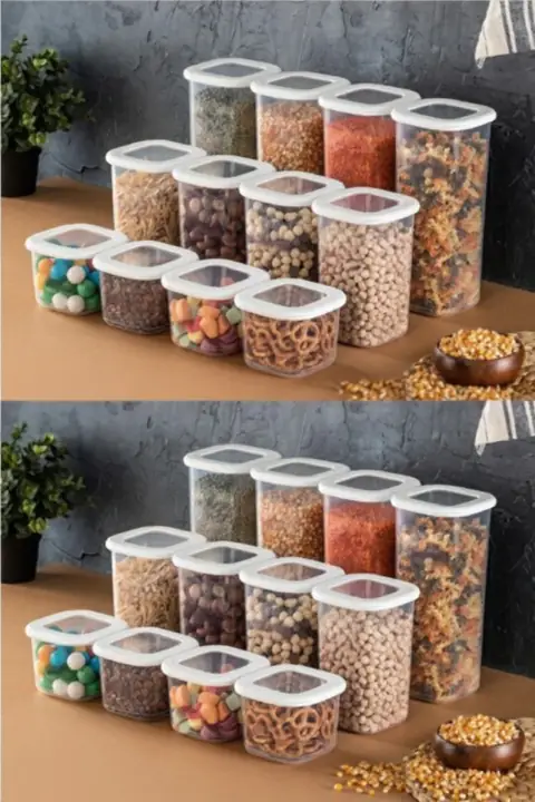 24-Piece Square Pantry Container Set with Labels, 8×(0.55/1.2/1.75 L)
