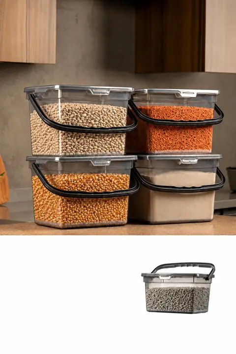 4-Piece Extra-Large Square Flour & Grain Container with Handle, 4 L