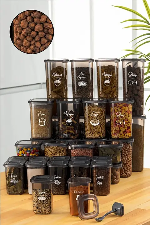 36-Piece Square Pantry & Spice Set with Printed Labels & Scoops, 8×(1.75/1.2/0.55 L) + 12×0.45 L