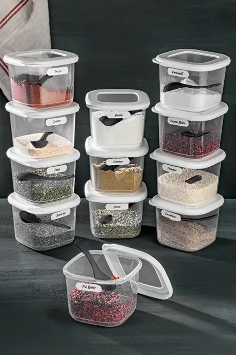 12-Piece Square Pantry Container Set with Labels & Scoops, 0.55 L