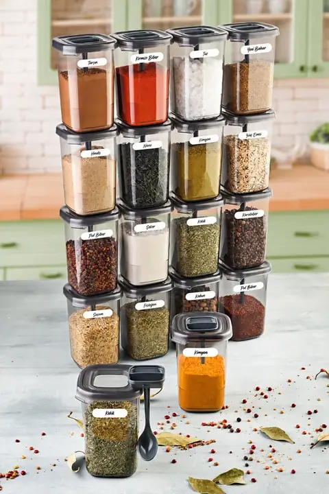 18-Piece Luna Spice Jar Set with Labels & Spoons, 450 ml