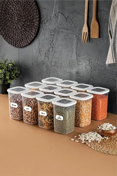 12-Piece Square Pantry Container Set with Labels, 1.2 L
