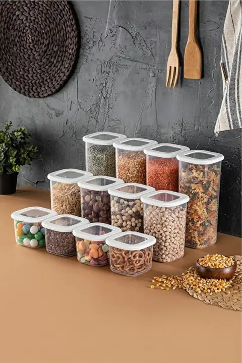 12-Piece Square Pantry Container Set with Labels, 4×(0.55/1.2/1.75 L)