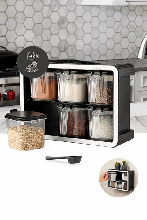 6-Piece Self-Adhesive Spice Jar Set with Stand & Spoons, 500 ml