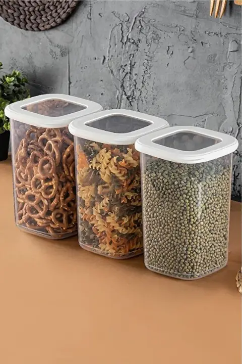 3-Piece Square Pantry Container Set with Labels, 1.2 L