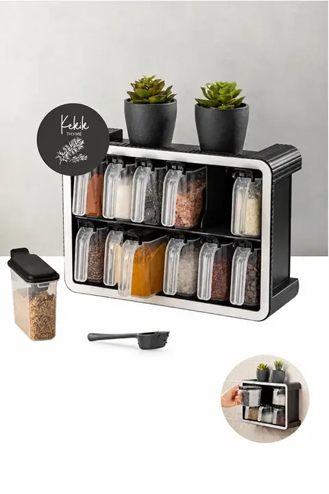 12-Piece Self-Adhesive Spice Jar Set with Stand & Spoons, 250 ml