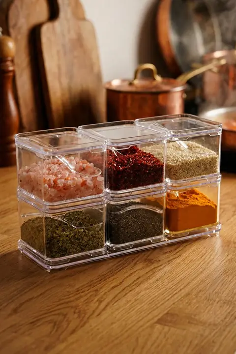 6-Piece Stackable Acrylic Spice Jar Set with Spoons & Stand