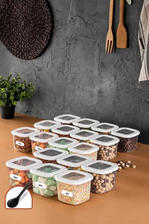 18-Piece Square Pantry Container Set with Labels & Scoops, 0.55 L