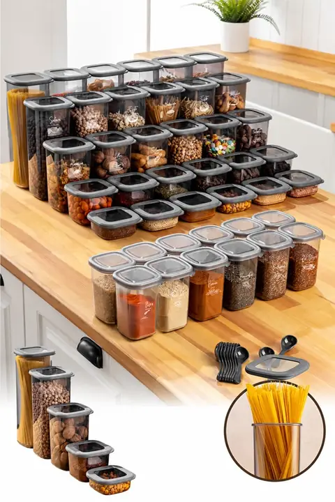 42-Piece Airtight Pantry & Spice Container Set with Labels & Scoops