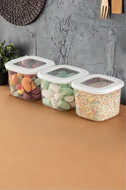 3-Piece Square Pantry Container Set with Labels, 0.55 L