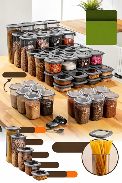 48-Piece Airtight Pantry & Spice Container Set with Labels & Scoops