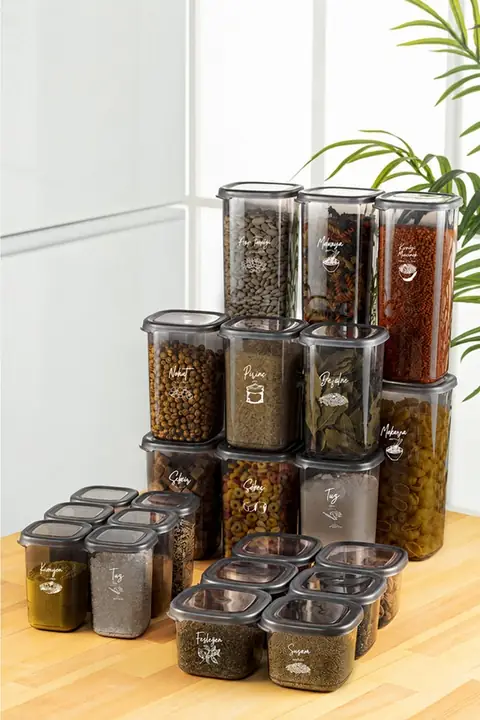 24-Piece Square Pantry & Cupboard Organizer Set with Labels, 6×(1.75/1.2/0.55/0.45 L)