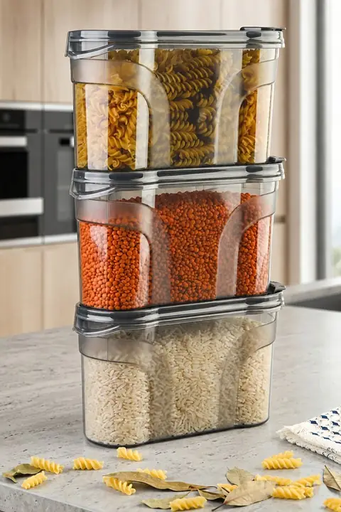 3-Piece Double-Lid Pantry Container Set, 1400 ml