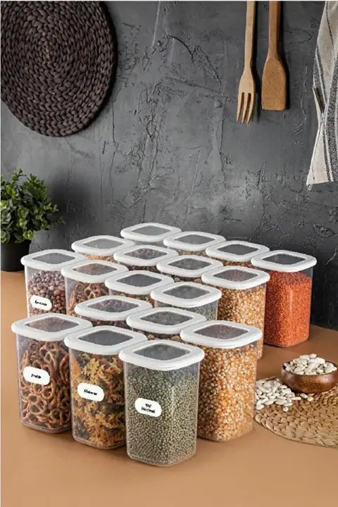 18-Piece Square Pantry Container Set with Labels, 1.2 L