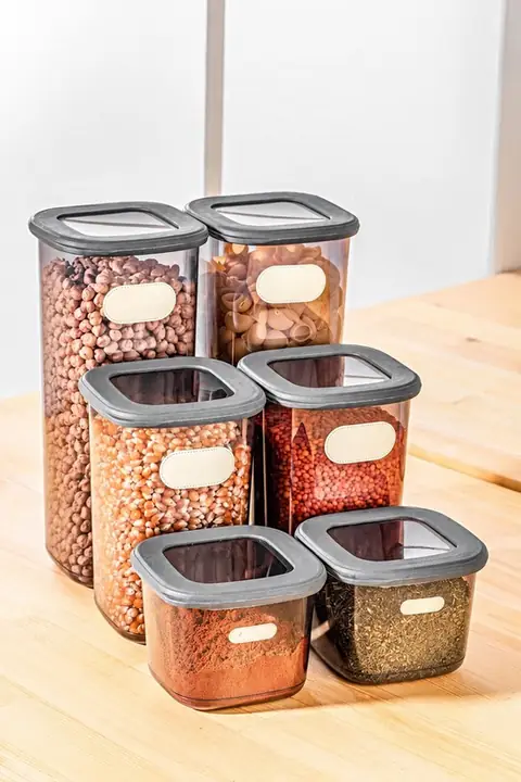 6-Piece Square Pantry Container Set with Labels, 2×(0.55/1.2/1.75 L)