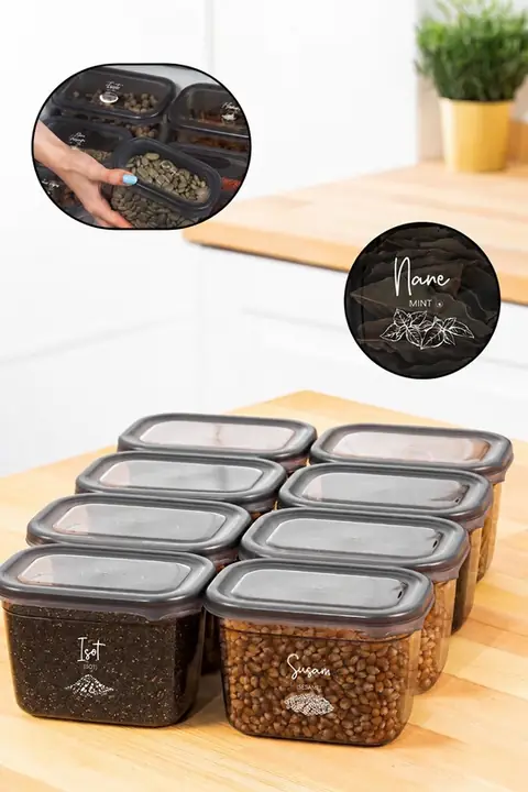 8-Piece Rectangular Spice Container Set, 800 ml