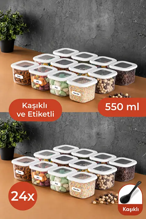 24-Piece Square Pantry Container Set with Labels & Scoops, 0.55 L