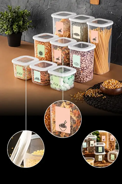9-Piece Square Pantry Container Set, 3×(0.55/1.2/1.75 L)