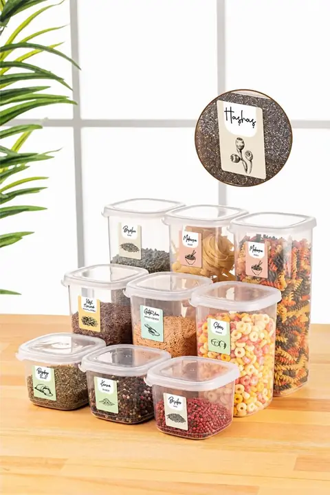 9-Piece Square Pantry Container Set, 3×(0.55/1.2/1.75 L)