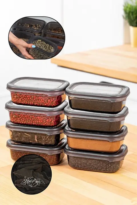 8-Piece Rectangular Spice Container Set, 400 ml