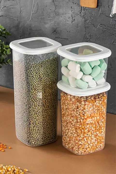 3-Piece Square Pantry Container Set with Labels, 0.55/1.2/1.75 L