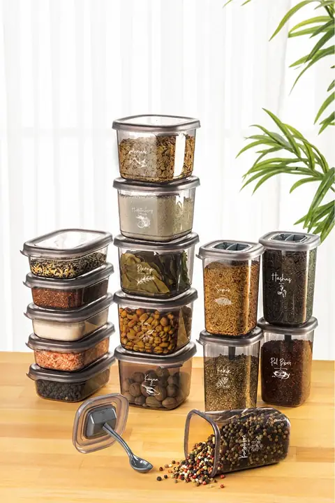 15-Piece Spice Container Value Set with Labels & Scoops, 5×(0.40/0.45/0.55 L)