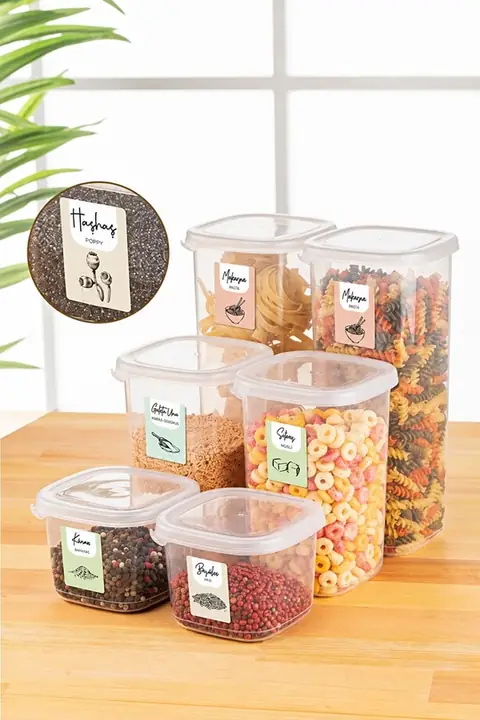 6-Piece Square Pantry Container Set, 2×(0.55/1.2/1.75 L)