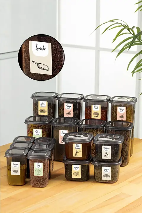 18-Piece Square Pantry & Spice Set, 4×(1.75/1.2/0.55 L) + 6×0.45 L
