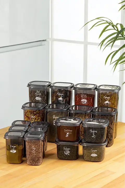 18-Piece Square Pantry & Spice Set, 4×(1.75/1.2/0.55 L) + 6×0.45 L