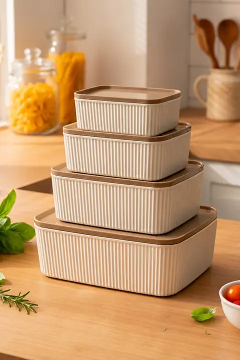 4-Piece Ribbed Rectangular Storage Set, 2.5/1.5/0.8/0.45 L, Microwave & Freezer Safe