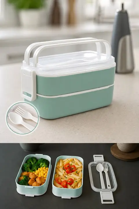 Two-Tier Lunch Box with Cutlery