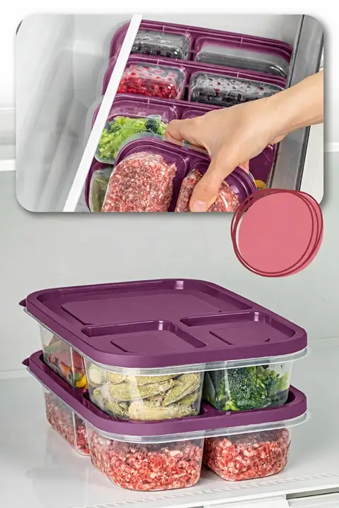 2-Piece 3-Compartment Rectangular Food Container Set, 1.15 L