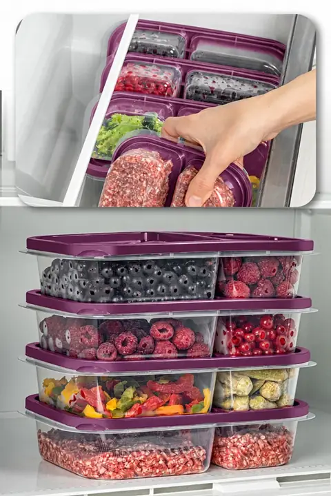 4-Piece 3-Compartment Rectangular Food Container Set, 1.15 L