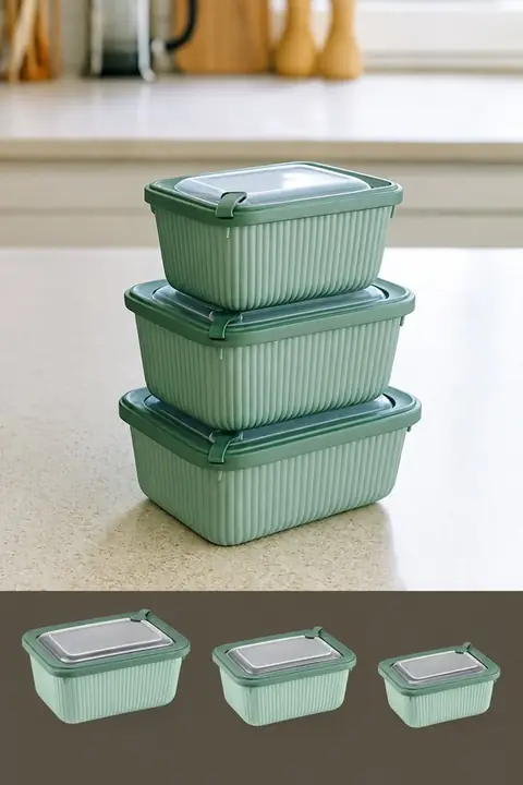 3-Piece Microwave & Freezer Safe Rectangular Storage Set, 600/1050/1750 ml
