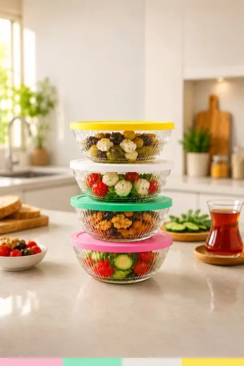4-Piece Glass Bowl Set with Lids, 415 ml