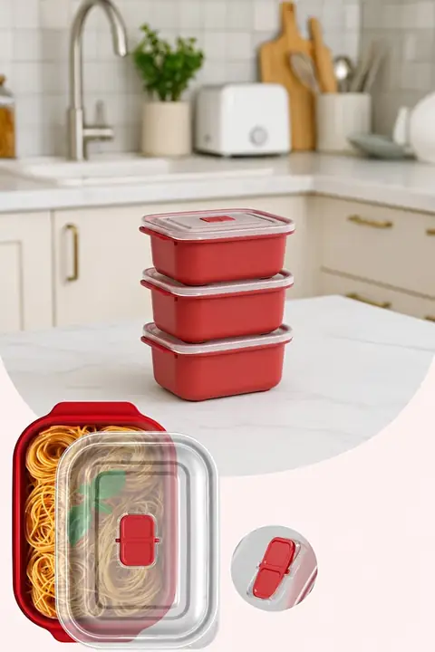 3-Piece Microwave-Safe Rectangular Storage Set with Lids, 500 ml