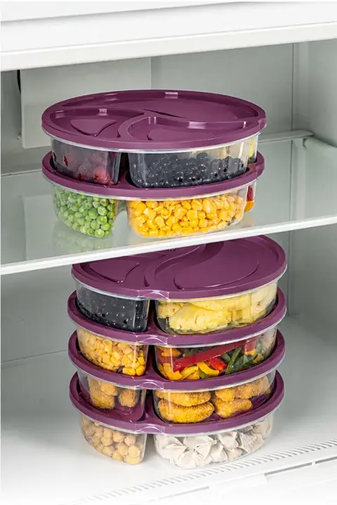 6-Piece 3-Compartment Round Food Container Set, 1.2 L