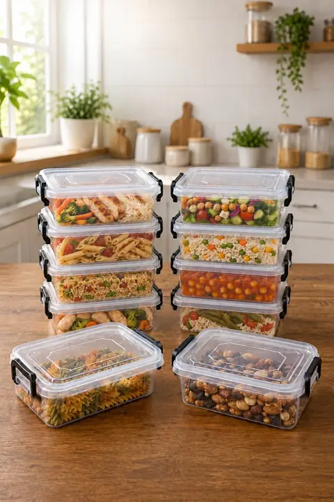 10-Piece Locking-Lid Rectangular Storage Container Set, 600 ml, Microwave Safe