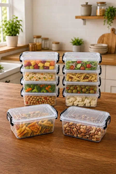 10-Piece Locking-Lid Rectangular Storage Container Set, 1 L, Microwave Safe