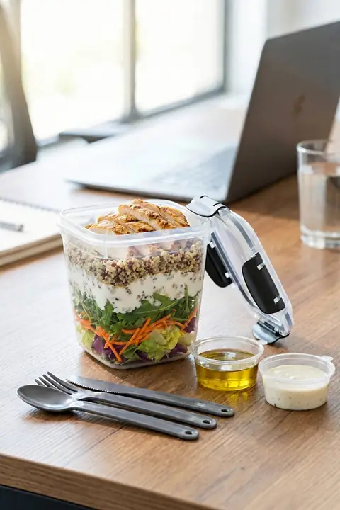 Locking-Lid Meal Prep Container, 1075 ml, with 2 Sauce Cups & Spoon