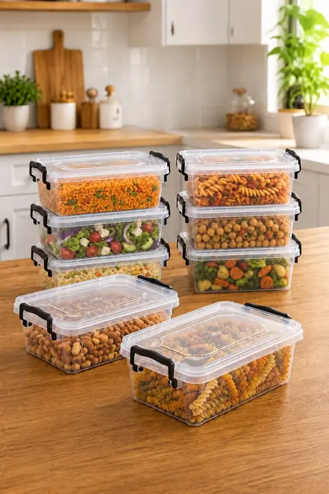8-Piece Locking-Lid Rectangular Storage Container Set, 1.2 L, Microwave Safe
