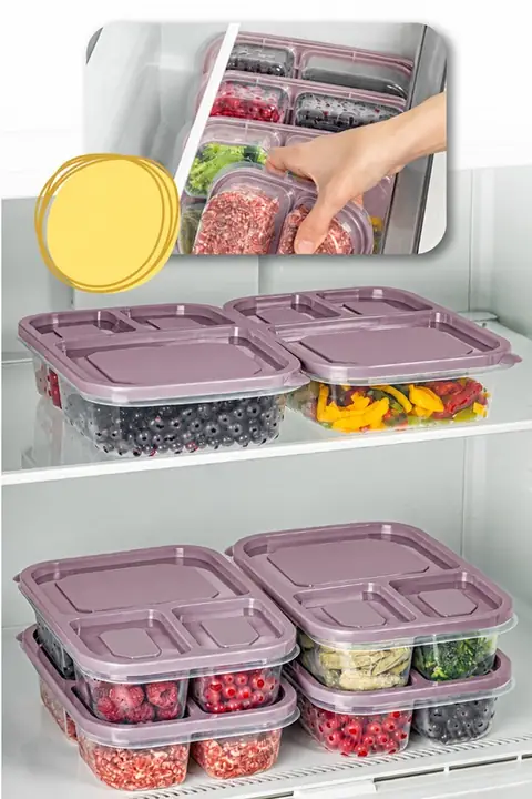 6-Piece 3-Compartment Rectangular Food Container Set, 1.15 L