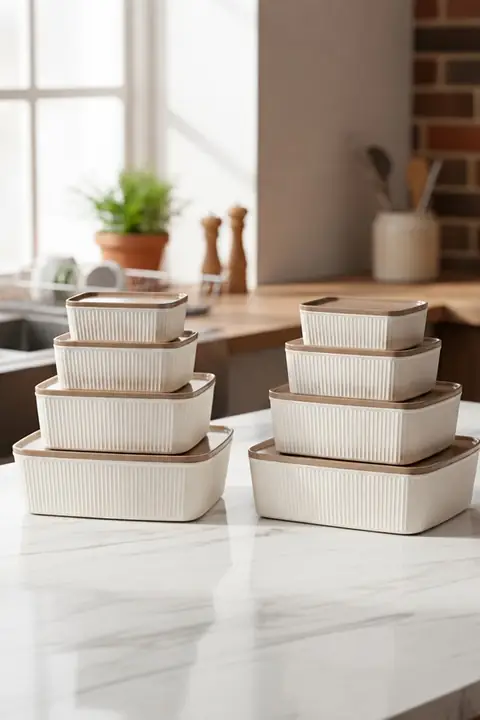 8-Piece Ribbed Rectangular Storage Set, 2.5/1.5/0.8/0.45 L, Microwave & Freezer Safe