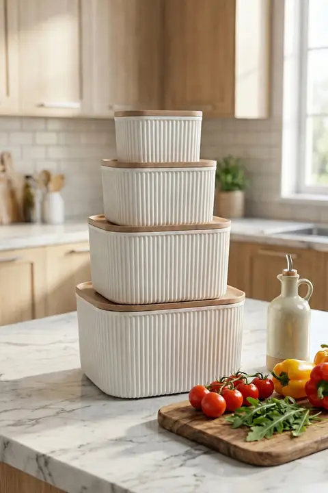 4-Piece Ribbed Square Storage Container Set, Microwave & Freezer Safe